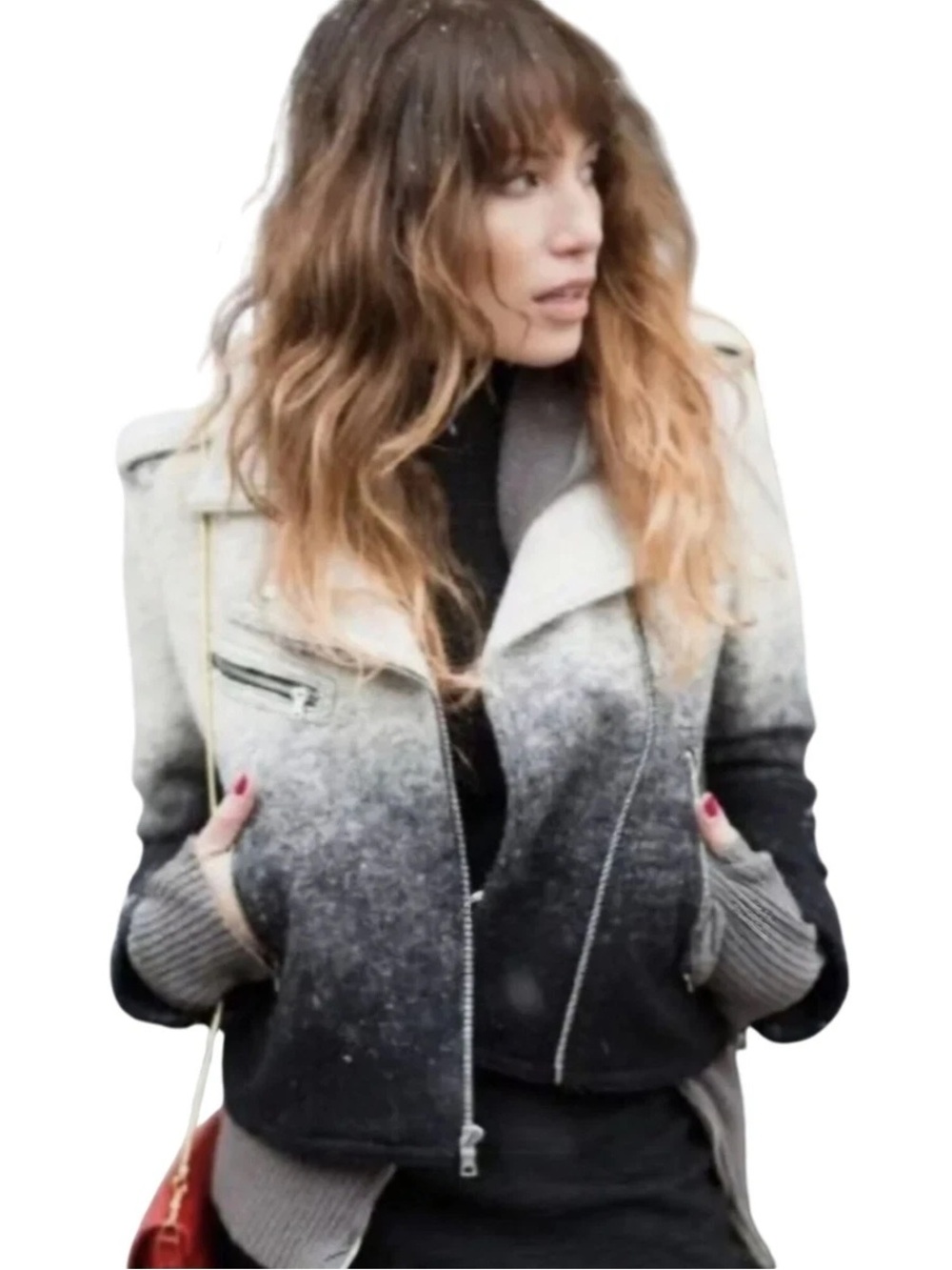GAP Ombre Wool Blend Moto Jacket in White to Black